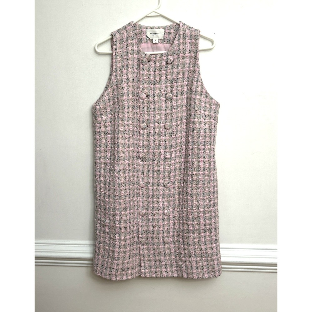 Pomander Place Tuckernuck Bianca Dress Sz XL Peony Pink‎ Gray Tweed Lined